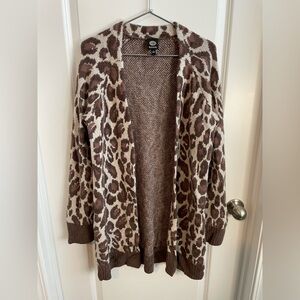 Bobeau Brown and Cream Leopard Print Cardigan